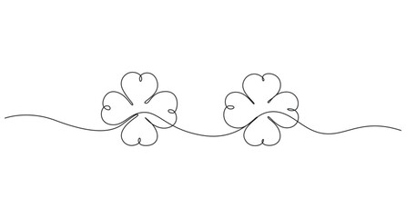 single line art drawing Four Leaf Clover Icon, Four leaf clover continuous line drawing for luck,
