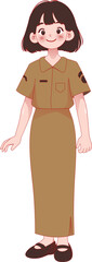 Smiling Young Woman in Brown Uniform Standing Professional Illustratio