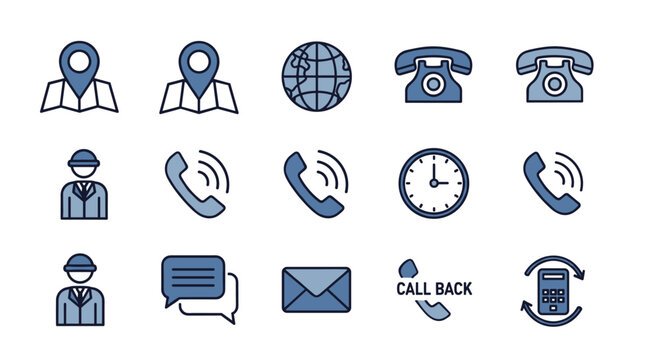 Contact Us Seamless Communication Icons for Professional Customer Service and Support Featuring Globe Phone Mail Location and Callback Symbols, Generative AI.