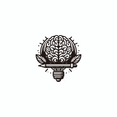 Lamp Brain logo vector icon illustration