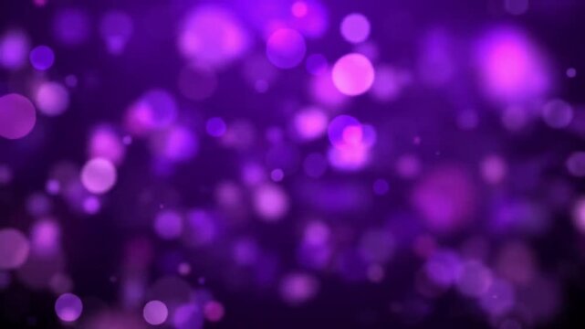 Abstract glowing purple bokeh light particles floating up loop background for celebration and events