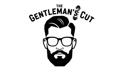 A stylized black and white logo featuring a man's face with glasses and beard.