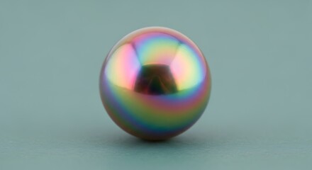Iridescent Sphere with Rainbow Reflections on Teal