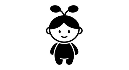 A simple, black and white illustration of a smiling cartoon character.