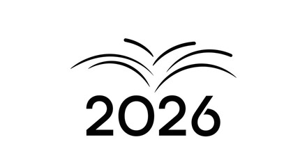 Simple graphic design featuring the year 2026 with celebratory fireworks above it.