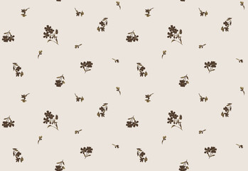 A seamless ditsy floral pattern featuring small scattered flowers and delicate botanical elements. Perfect for textiles, fabrics, wallpapers, stationery and surface pattern design.