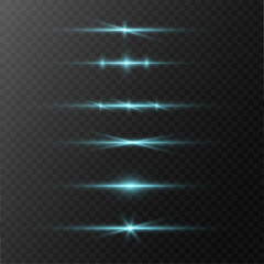 Blue laser streaks and horizontal beam flares, vibrant electric glow with soft reflections, abstract light line effect for design 