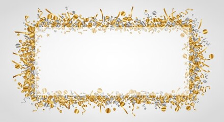 A white frame with gold and silver confetti