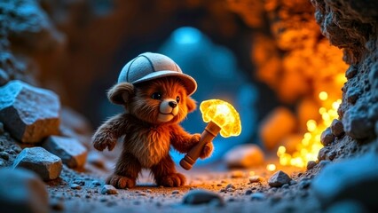 The adventure scene of the lantern bear in the cave