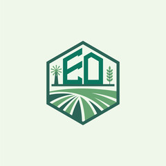 Modern Agricultural EO Logo Design. Letter EO Farm Logo and Field Icon for Eco-Friendly Branding. EO Sustainable Agriculture Emblem