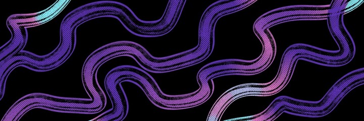 Playful seamless squiggly waves in purple-blue gradients, mimicking neon lights or digital glitches, perfect for gaming backgrounds, party invitations, or futuristic graphics