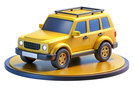 3d yellow suv car illustration, off-road vehicle, automobile, transport, automotive design, car model, render, isolated graphic element, isolated on transparent background
