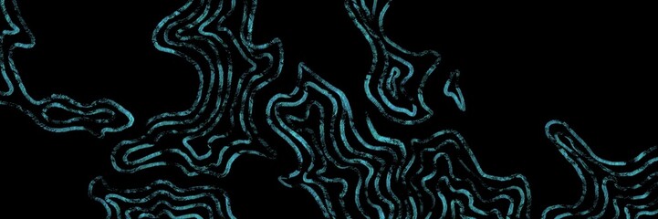 Cyan neon organic growth seamless pattern, fluid coral-like structures on black