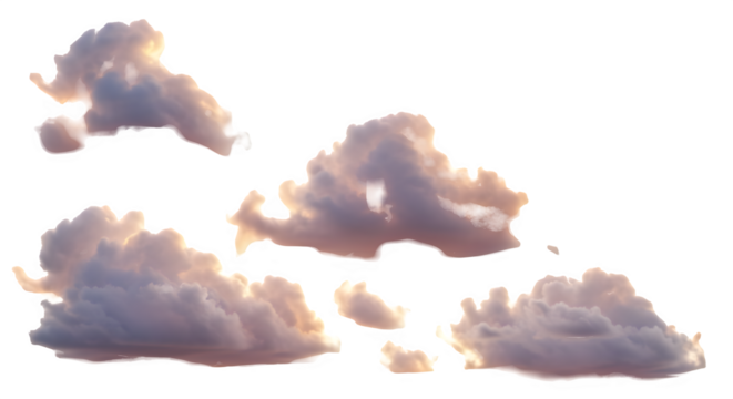 Realistic golden hour clouds pack png transparent background Vector, illustration