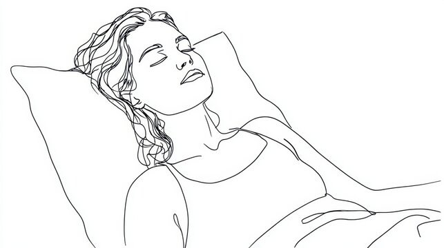 Relaxed Woman Resting in Bed with Pillow in Calm Bedroom Scene