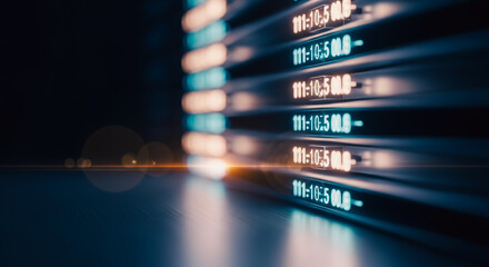 Illuminated servers stacked and radiating modern data storage