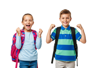 Group of Happy School Children with Books and Backpacks Isolated
