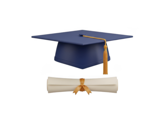 Graduation cap and diploma scroll 3d render academic achievement ceremony education success isolated on transparent background