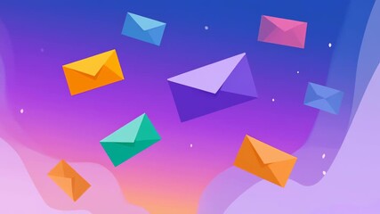 Colorful envelope icon flying in gradient sky conveying joyful digital mail message and modern communication delivery - Powered by Adobe