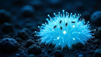 The mysterious natural scene of the blue spike ball in the soil