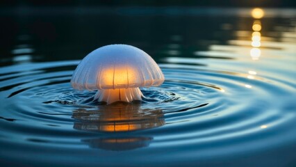 The bright natural scene of a white ball on the water surface