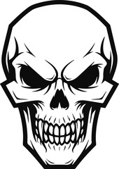 Intense and menacing human skull illustration with sharp teeth, perfect for edgy graphic designs, apparel, and themed merchandise, depicting strength and rebellion