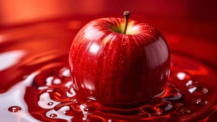Warm toned food scene with red apples falling into the water