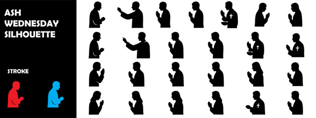 Ash Wednesday Silhouette Vector – Christian Lent Prayer Religious Ceremony Icons