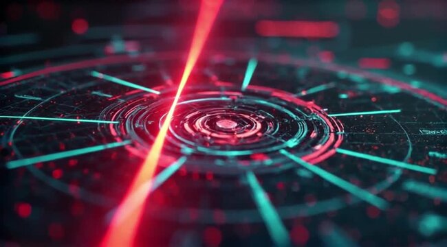 Futuristic Tech Interface Dynamic Video Display with Red Laser Beam