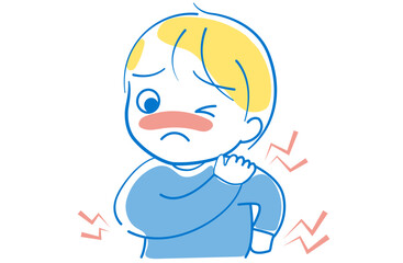 インフルエンザによる関節痛で辛そうな男の子のイラスト
