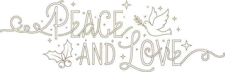 Peace love holiday season christmas dove holly stars elegant festive joy card