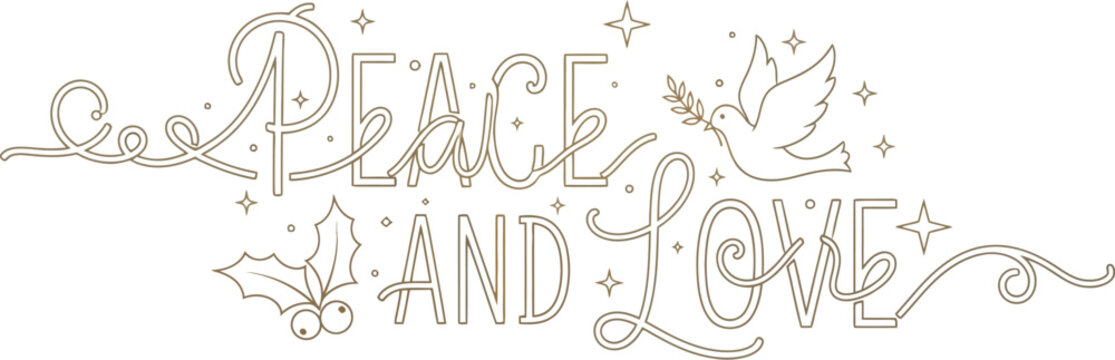 Peace love holiday season christmas dove holly stars elegant festive joy card