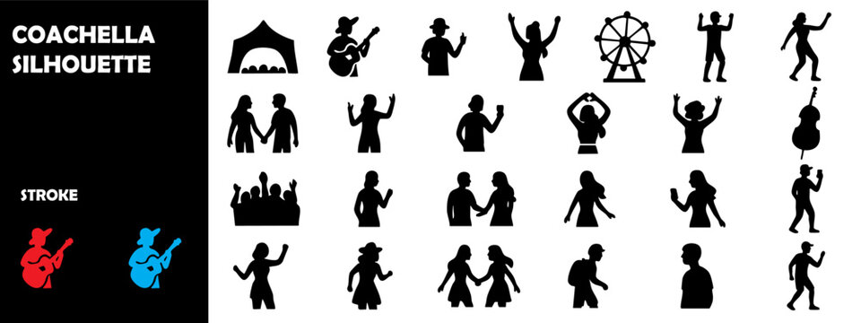 Coachella Music Festival Silhouette Vector &ndash; Concert Party Dance Crowd Icons