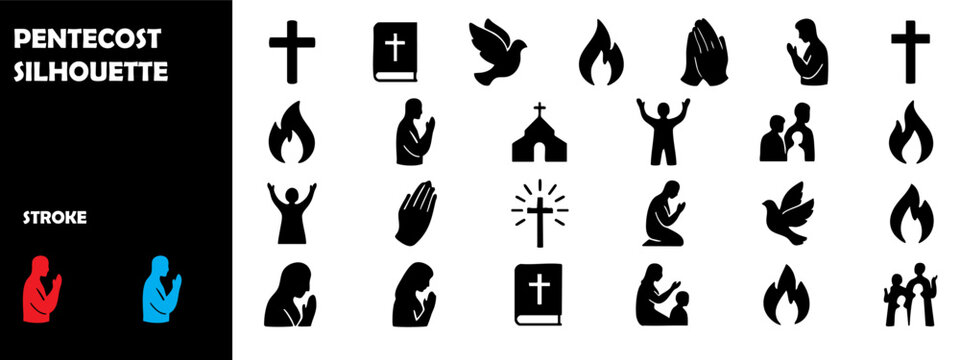 Pentecost Celebration Silhouette Vector Illustration – Christian Religious Festival Icon Set