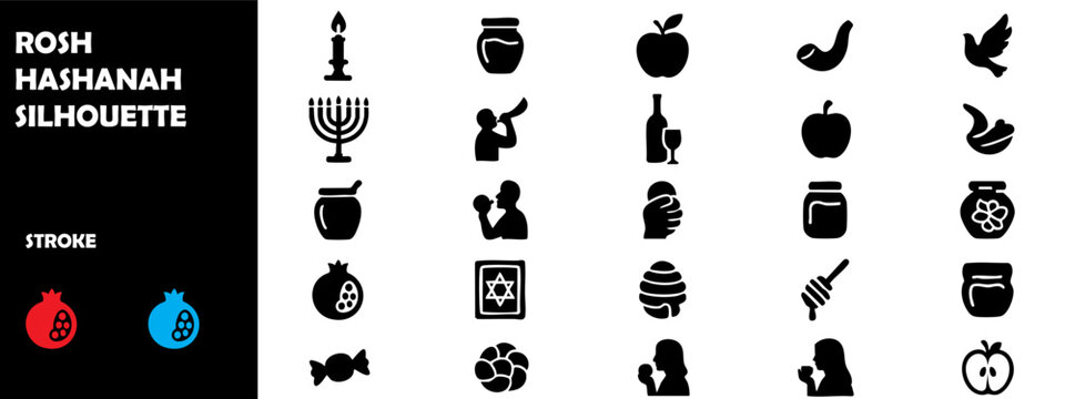 Rosh Hashanah Silhouette Vector – Jewish New Year, Shofar Horn, Religious Celebration