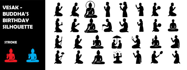 Vesak Buddha’s Birthday Silhouette Vector – Meditation, Temple Lantern, Buddhist Festival