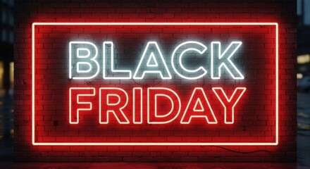 Bright Red Neon Sign Announcing Black Friday Deals