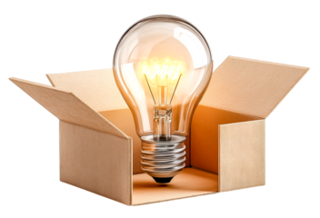 Innovative shipping light bulb cardboard box creative idea delivery concept innovation logistics bright package inspiration. Innovative shipping light bulb cardboard box evokes creative, isolated