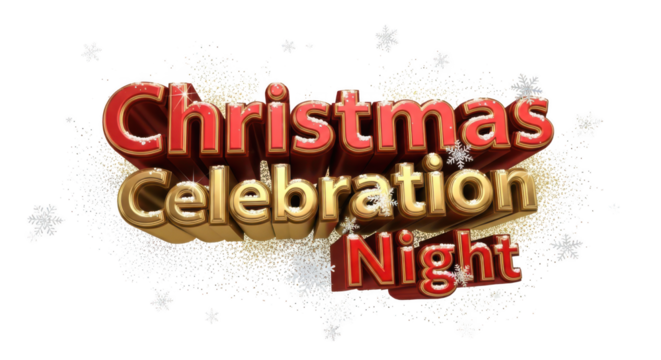 3d text christmas celebration night isolated on transparent background