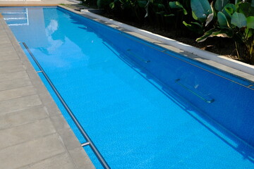 quiet private swimming pool. Empty pool. 