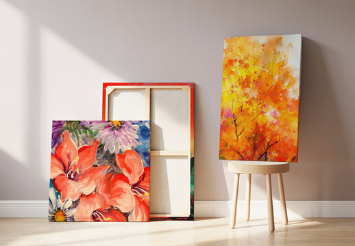 Canvas Mockup Set with Abstract Floral Art