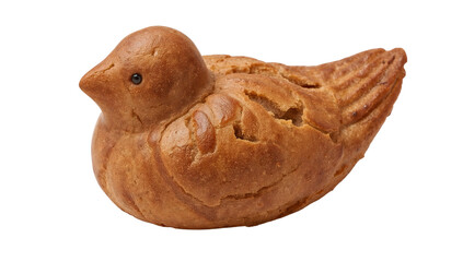 Homemade bird shaped bread roll isolated on the transparent background, creative pastry design for bakery, artisan baked goods, unique culinary presentation