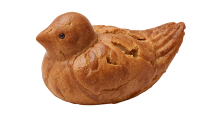Homemade bird shaped bread roll isolated on the transparent background, creative pastry design for bakery, artisan baked goods, unique culinary presentation