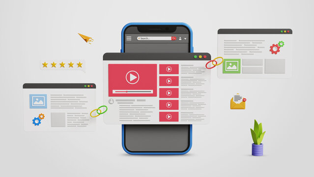 Content Advertising, Promote Video Content, Web Optimization, Link Building, SEO strategy, Improved Search Rankings. 3D Video Web Page Linked to Others Pages for Organic Growth on a Mobile - Powered by Adobe