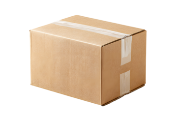 Cardboard brown box or parcel box paper isolated on cut out PNG or transparent background. Delivery packing items to be sent to their destinations. Concept shipping, and logistics services.