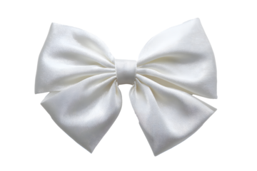 Fashionable hair bow white color pattern design in beautiful color made out of satin fabric Isolated on cut out PNG or transparent background. Great hair accessory for girls and women.
