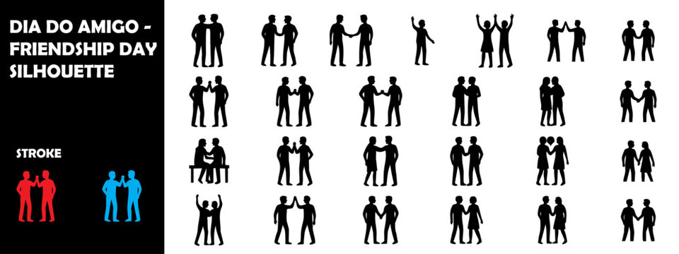 Dia do Amigo Friendship Day Silhouette Vector &ndash; Friends Hugging, Togetherness Celebration Art
