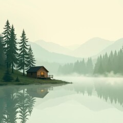 Fototapeta premium The bright natural scene of the lake house close-up