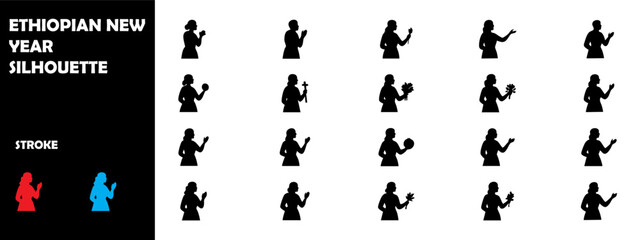 Ethiopian New Year Enkutatash Silhouette Vector – Cultural Celebration, Dance, Holiday Illustration