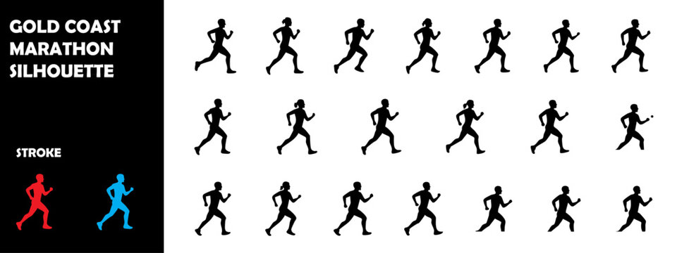 Gold Coast Marathon Silhouette Vector – Running Athletes, Race Competition, Australia Sports Event